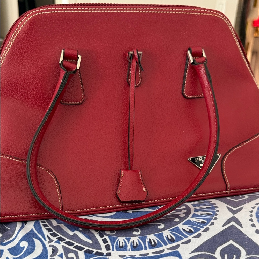 Prada Red Dome Satchel with Silver-Tone Hardware - Picture 1 of 2